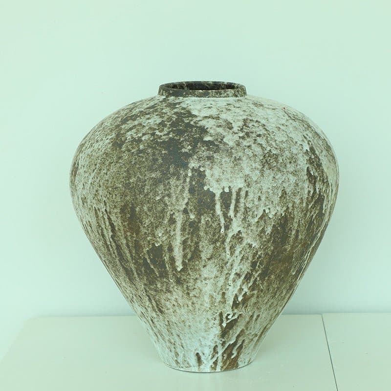 Wabi-sabi Distressed Beige and Brown Vase - -