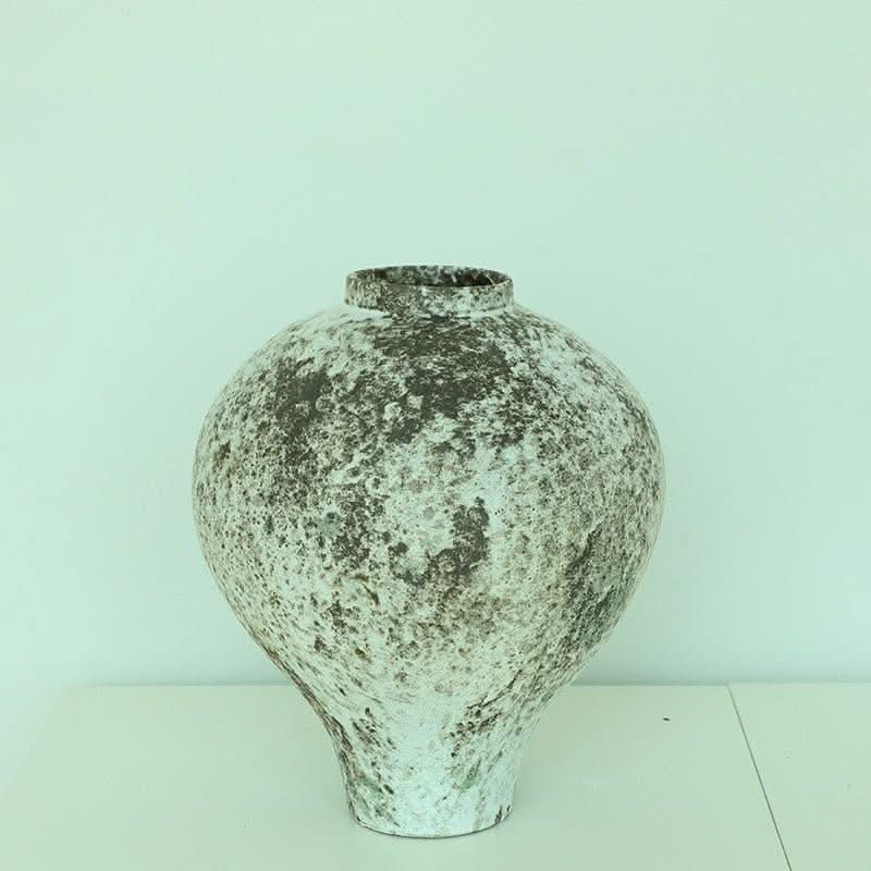 Wabi-sabi Distressed Beige and Brown Vase. Textured ceramic home decor with earthy tones.
