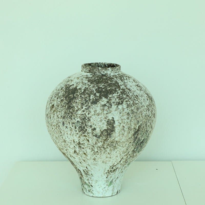 Wabi-sabi Distressed Beige and Brown Vase - -