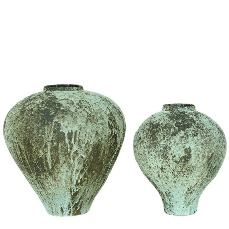 Wabi-sabi Distressed Beige and Brown Vase - -