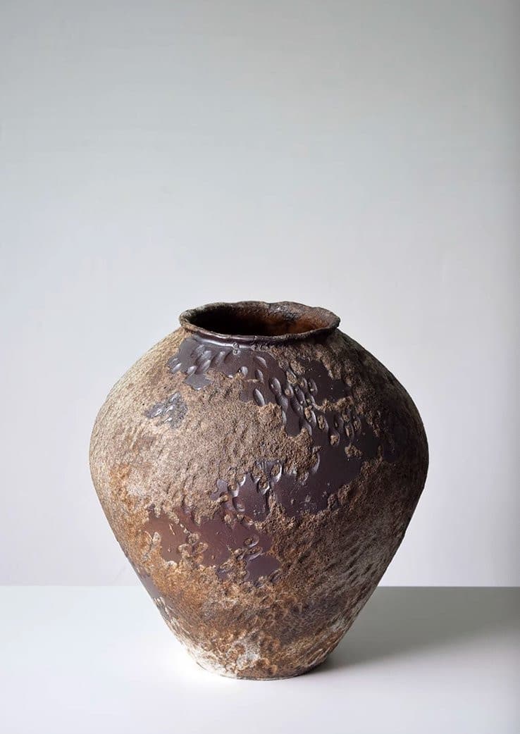 Wabi-Sabi Rounded Ceramic Vase With Hammered Distressed Texture 35x35cm/14"x14" - -