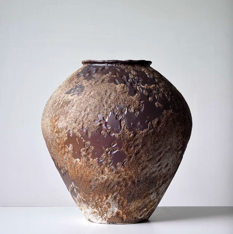 Wabi-Sabi Rounded Ceramic Vase With Hammered Distressed Texture 35x35cm/14"x14" - -