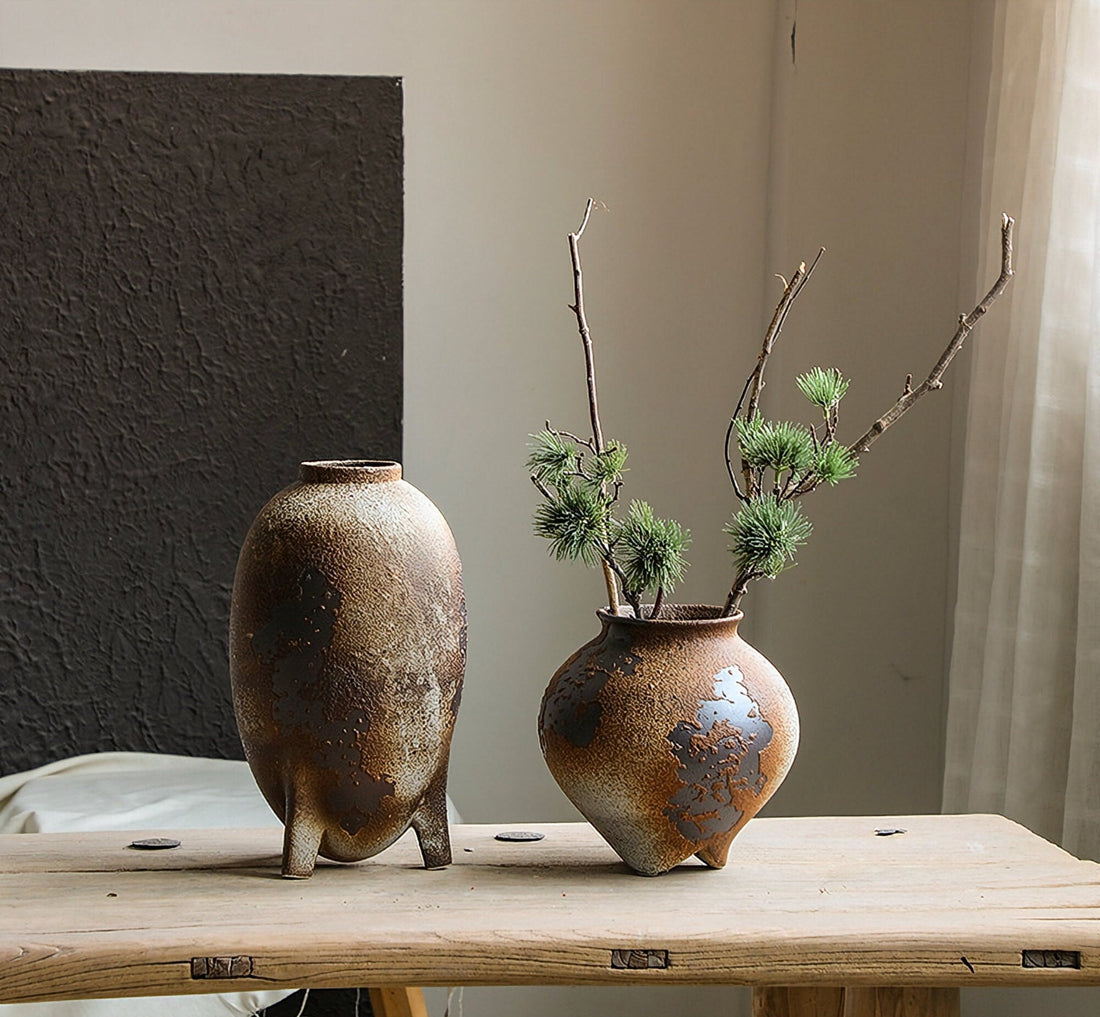 Wabi-sabi Rusted Iron Effect Ceramic Vases - Zen, Japanese Style, Mid-Century, Rustic, Rough Pottery, Flower Arrangement, Retro - -