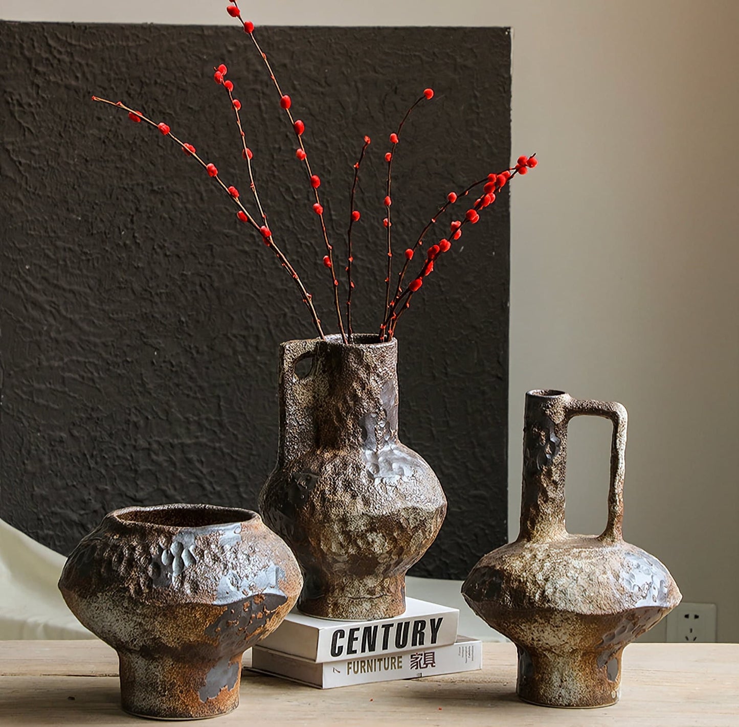 Wabi-sabi Rusted Iron Effect Ceramic Vases - Zen, Japanese Style, Mid-Century, Rustic, Rough Pottery, Flower Arrangement, Retro - -