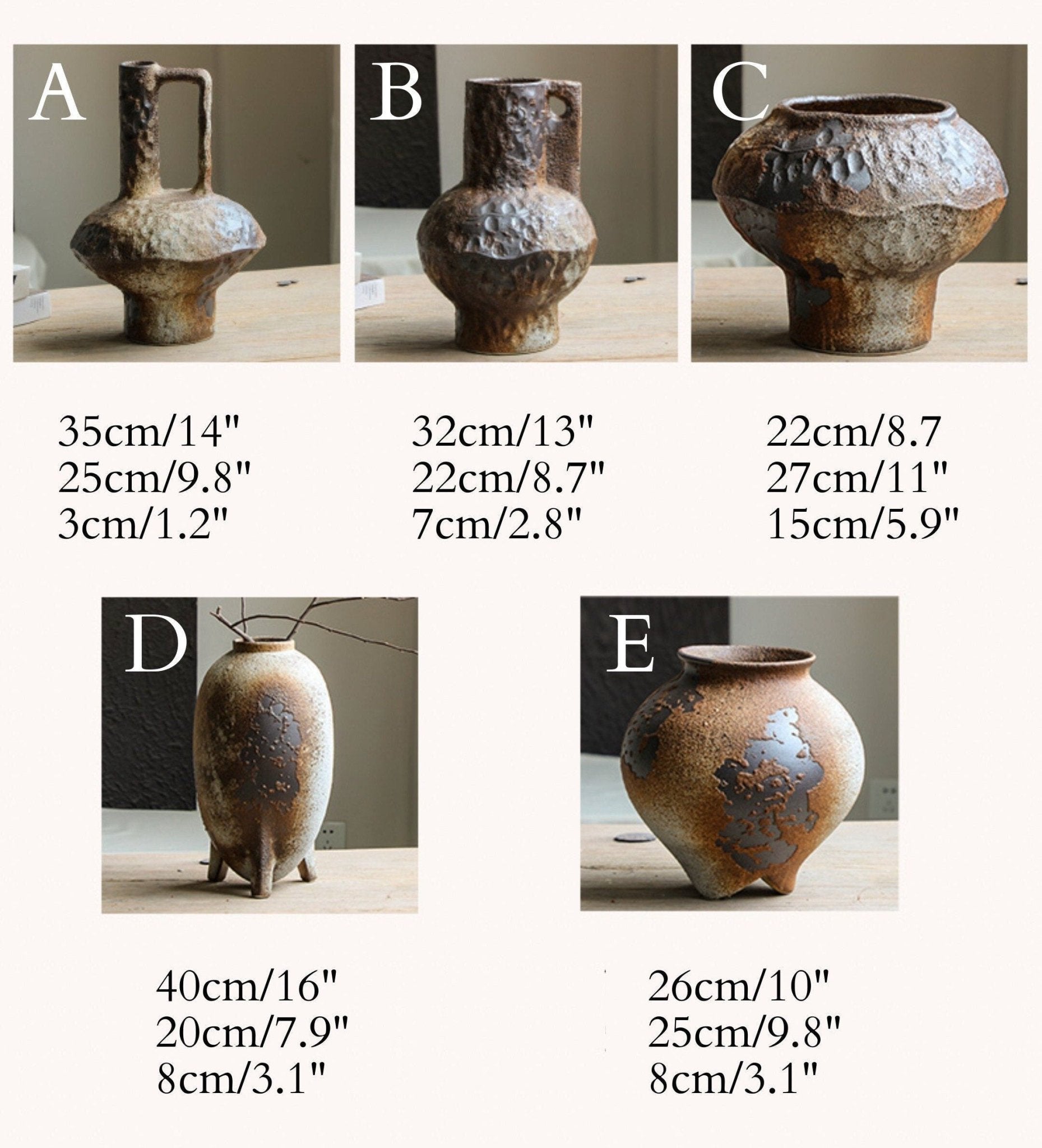 Wabi-sabi Rusted Iron Effect Ceramic Vases - Zen, Japanese Style, Mid-Century, Rustic, Rough Pottery, Flower Arrangement, Retro - -