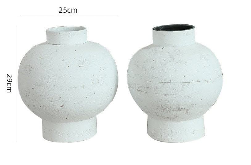 Wabi-sabi white clay pot, round, textured finish, tight opening. Home decor.