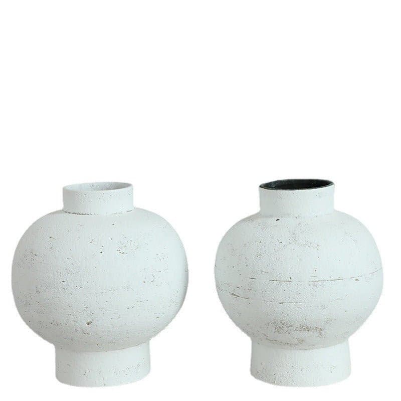 Wabi-sabi White Clay Pot Round With Tight Opening - -