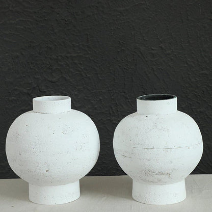 Wabi-sabi White Clay Pot Round With Tight Opening - -