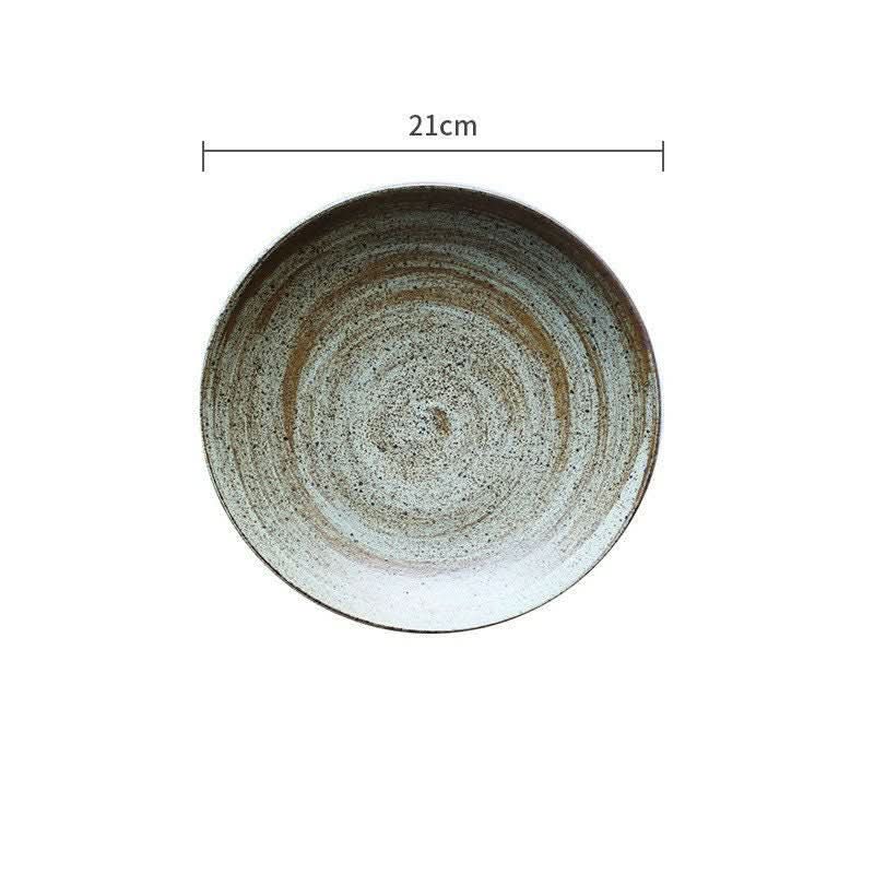 Rustic Dinnerware, 21cm plate with white and brown spiral glaze. Home Decor.