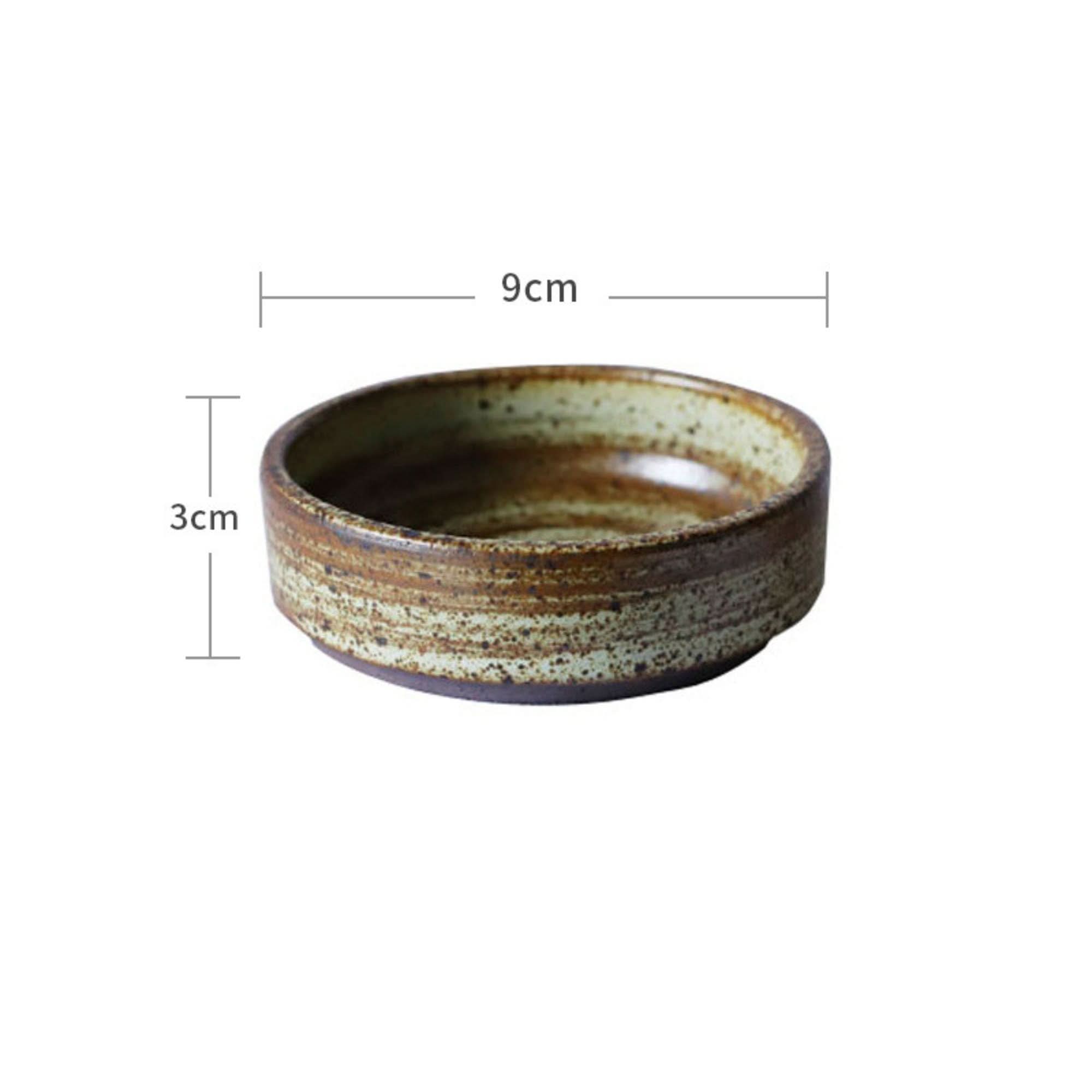 Rustic dinnerware bowl, white and brown spiral glaze, stoneware, 9cm diameter.