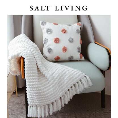 White Chenille Hand-Loomed Mud Cloth Blanket - Sofa, Bedside Blanket, Homestay - -