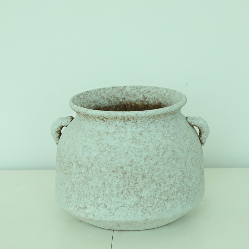 White Clay Pot for Plants | White Ceramic Vase, Textured, Stoneware, Rustic, Farmhouse, Boho, Ethnic - -