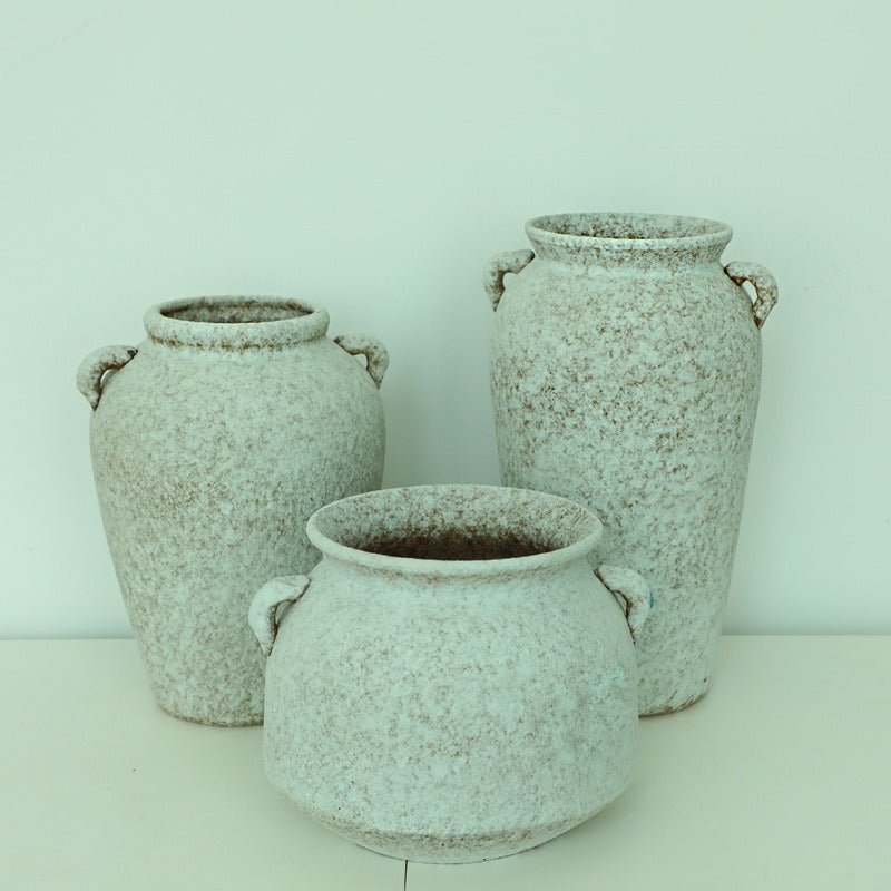 White Clay Pot for Plants | White Ceramic Vase, Textured, Stoneware, Rustic, Farmhouse, Boho, Ethnic - -