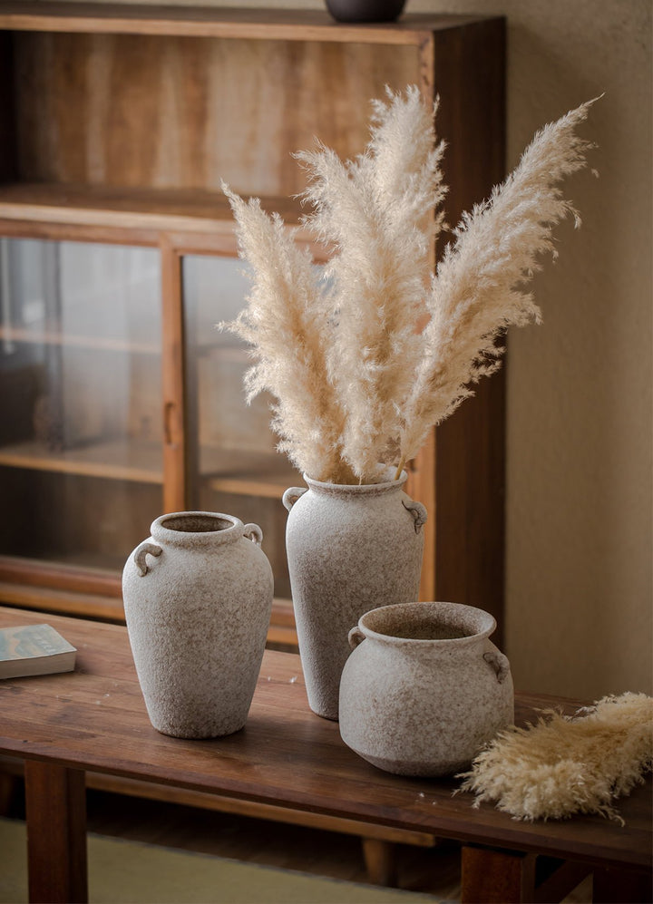 White Clay Pot for Plants | White Ceramic Vase, Textured, Stoneware, Rustic, Farmhouse, Boho, Ethnic - -