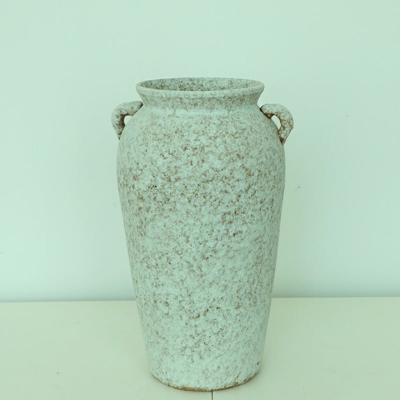 White Clay Pot for Plants | White Ceramic Vase, Textured, Stoneware, Rustic, Farmhouse, Boho, Ethnic - -