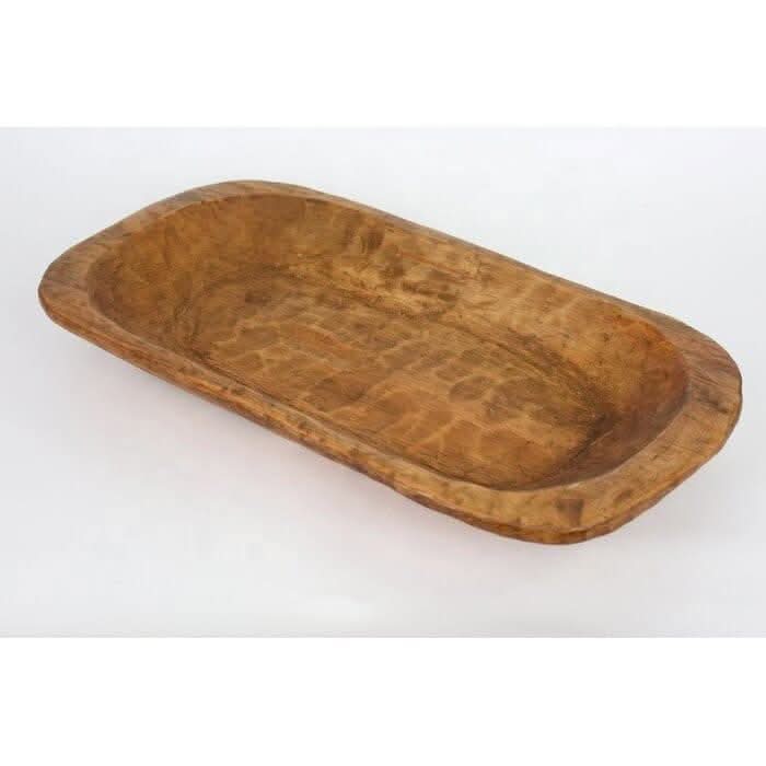Rustic wooden dough bowl, hand-carved, ideal for home decor, office, or hotel.