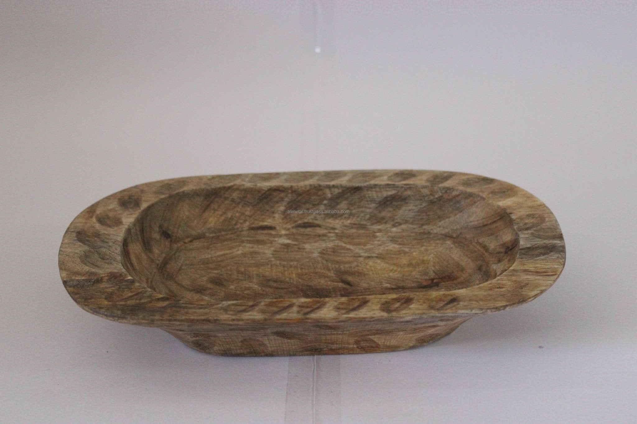 Rustic wooden dough bowl, a natural wood handicraft for home decor, offices, and hotels.