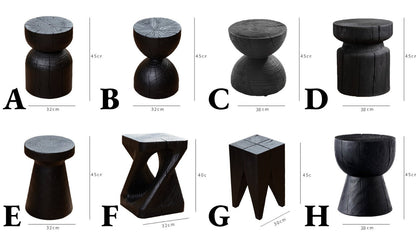 Wood Log Stools In Black (For Sale to US Only) - Solid Wood, Boho, Modern, Coffee Table - -