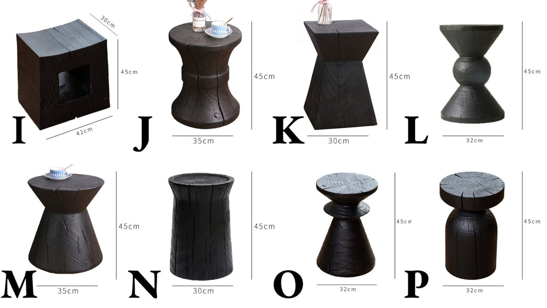 Wood Log Stools In Black (For Sale to US Only) - Solid Wood, Boho, Modern, Coffee Table - -