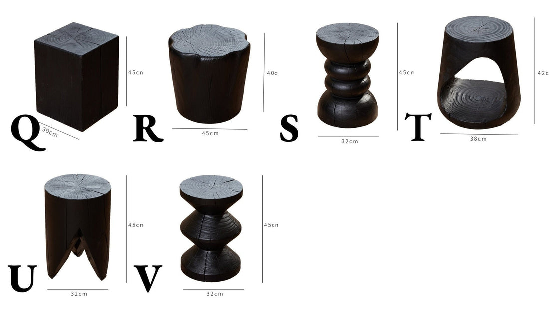 Wood Log Stools In Black (For Sale to US Only) - Solid Wood, Boho, Modern, Coffee Table - -