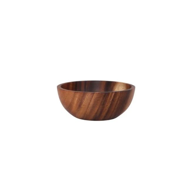 Acacia wooden bowl in natural wood tones, perfect for home decor.
