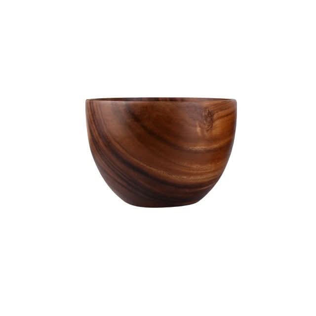 Acacia wooden bowl with natural grain, perfect for home decor.