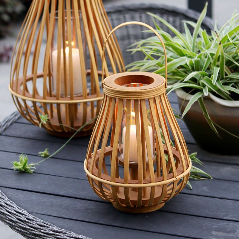 Wooden Candle Holder Home Decoration Windproof Candle Lamp Ornaments - -