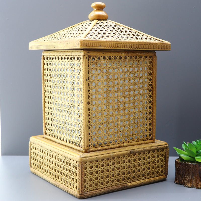 Wooden Lantern Shaped Handmade Rattan Table Lamp - -