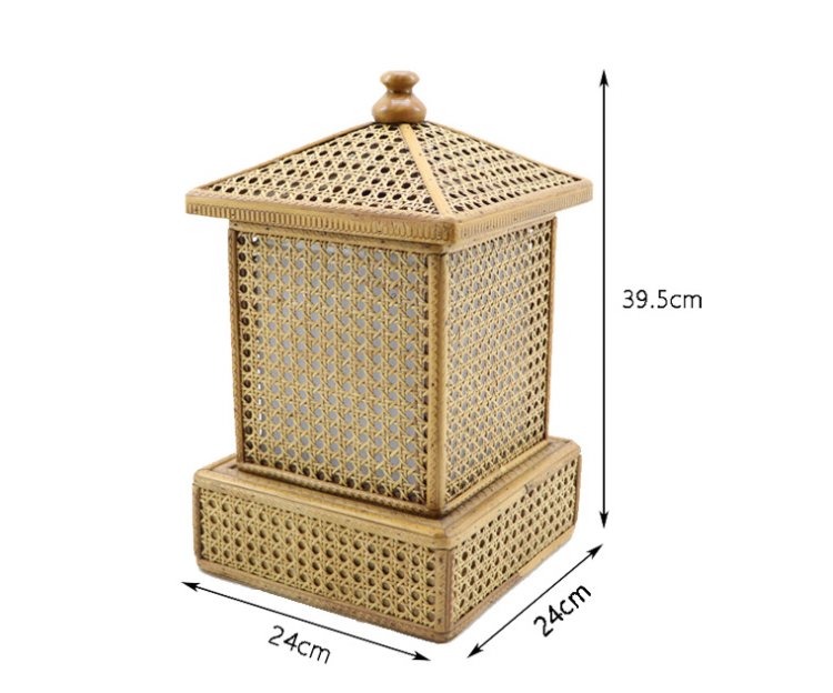 Wooden Lantern Shaped Handmade Rattan Table Lamp - -