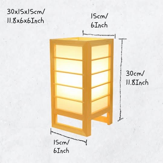 Wooden Shoji bedside lamp with warm light, Mid Century table lamp, 30cm height.
